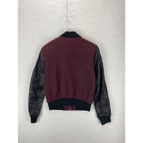Theory Varsity Bomber Jacket Women’s Size SP Burgundy Wool Blend Petite - Picture 7 of 7